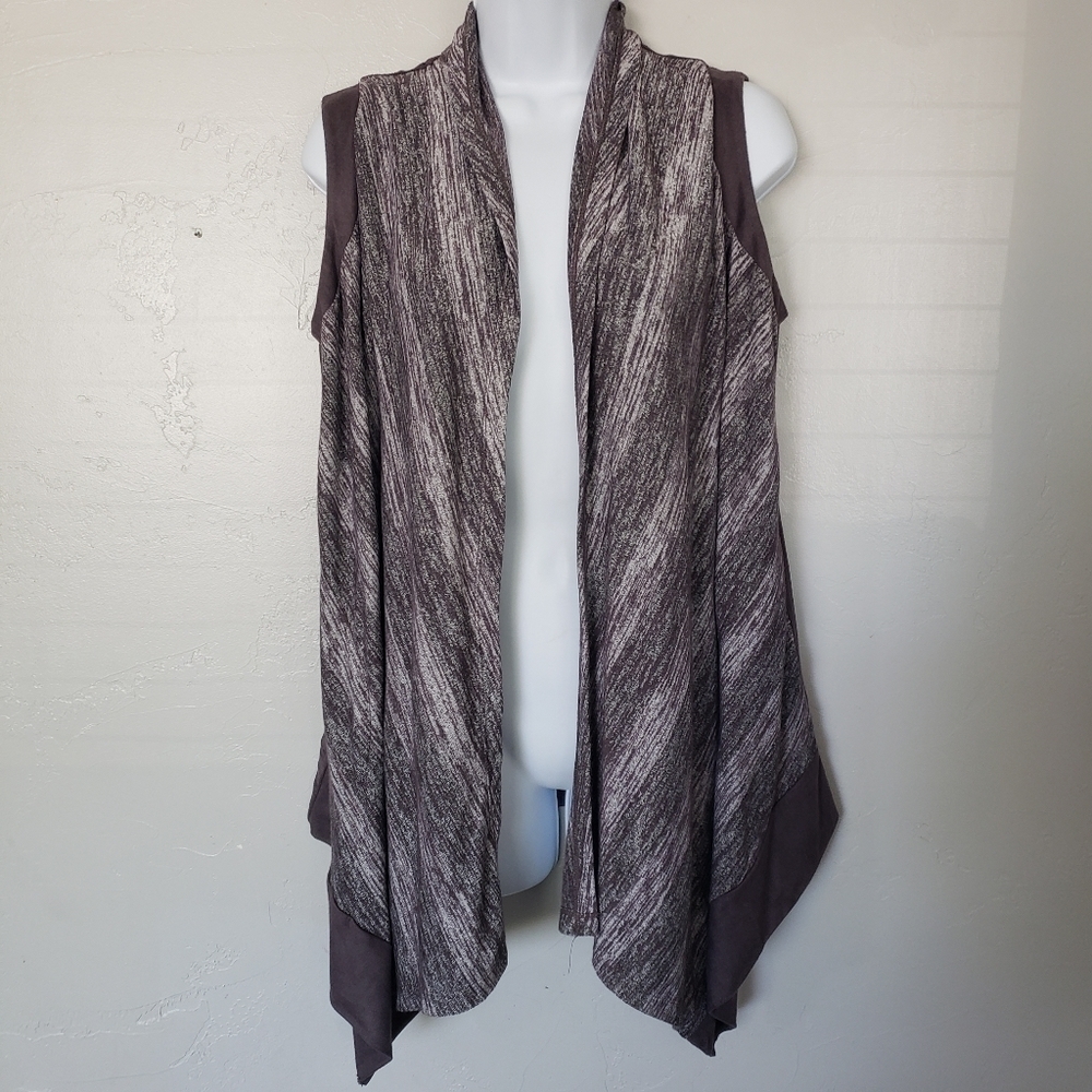 LOGO Lori Goldstein Women's Small Dusty Purple Sleeveless Cardigan Draped Front